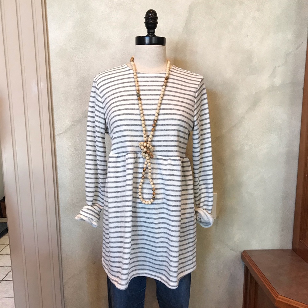 Long-Sleeve Stripe Babydoll Top